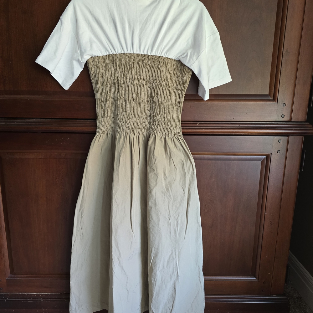 🚨 SOLD🚨 Maeve White and Tan Midi Dress